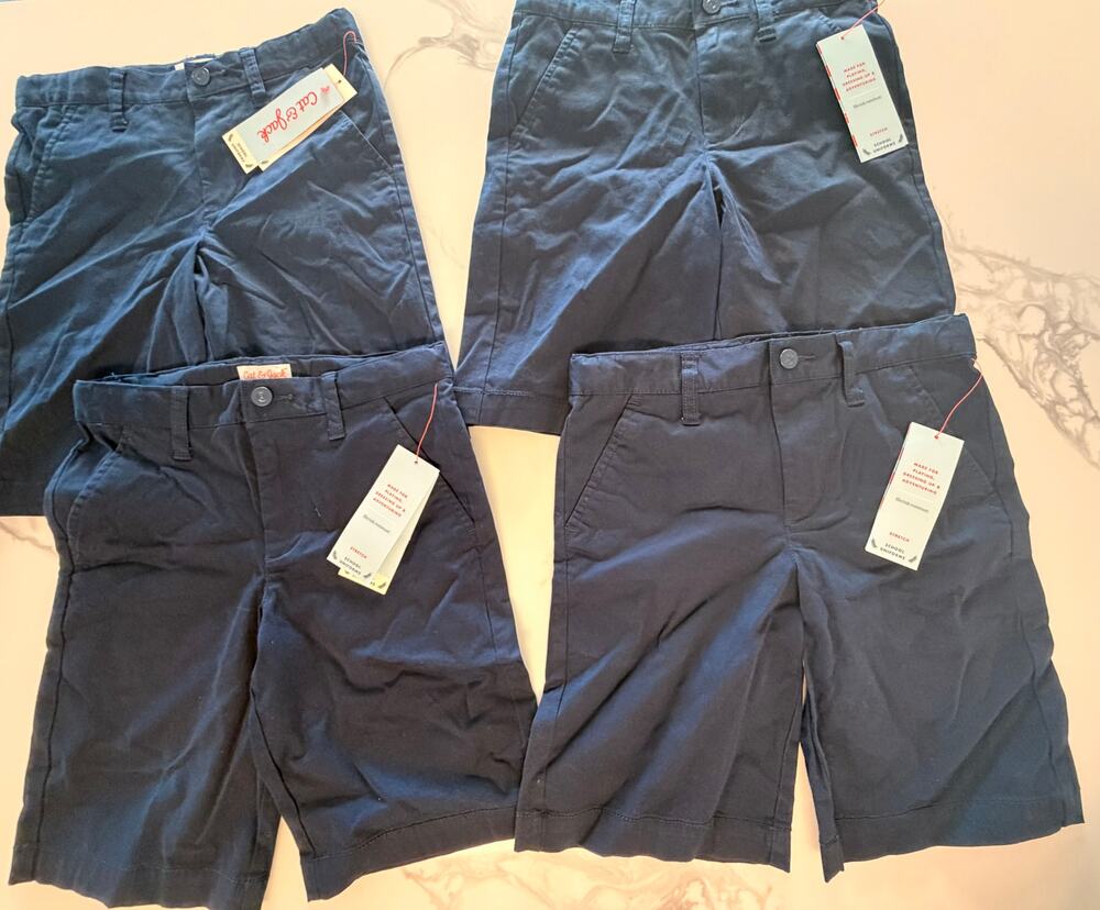 Cat & Jack Boys School Uniform Shorts Lot of 4 Navy Blue Size 7 Stretch NWT